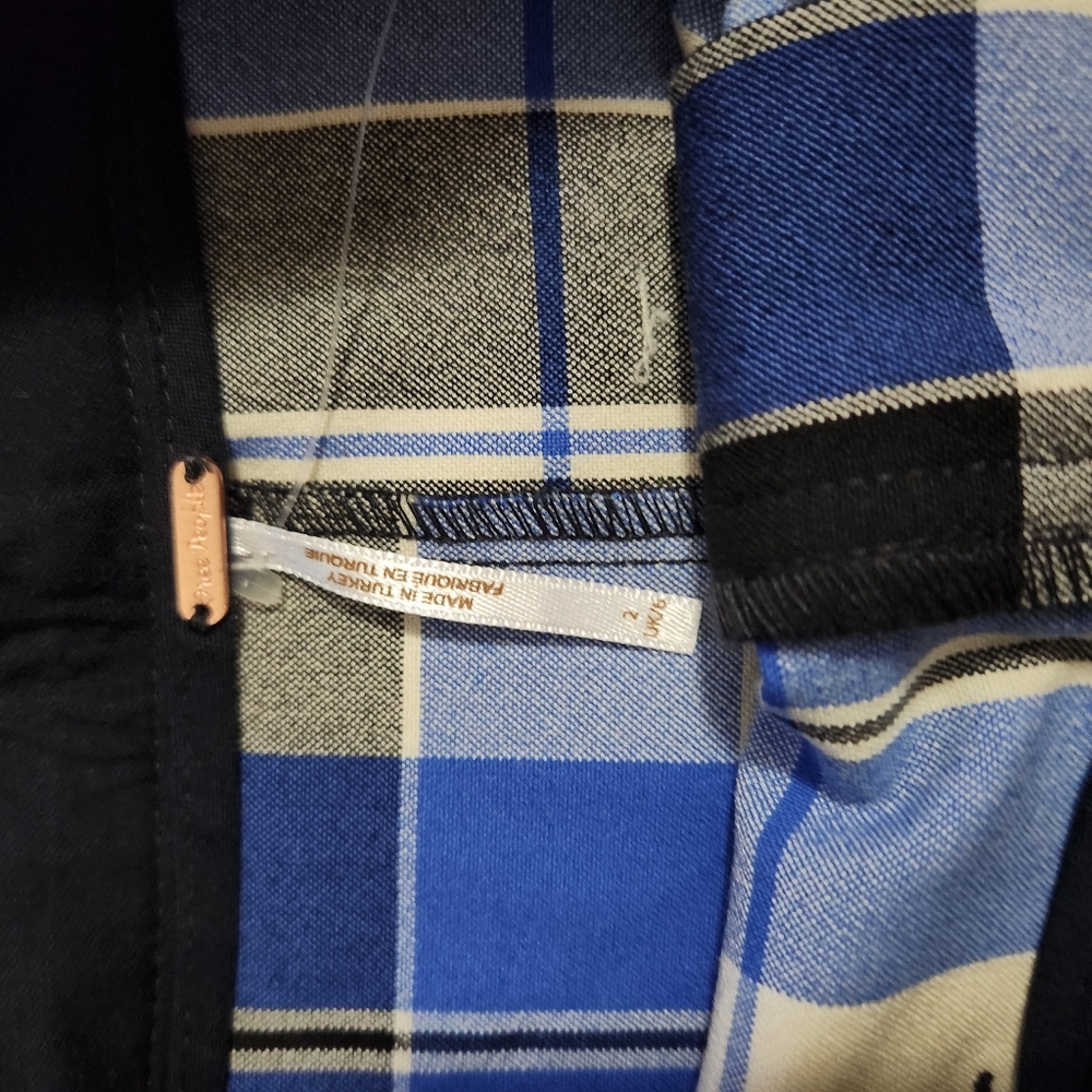 NWOT Free People Jules High Waist Plaid Flare Pants Blue/Black